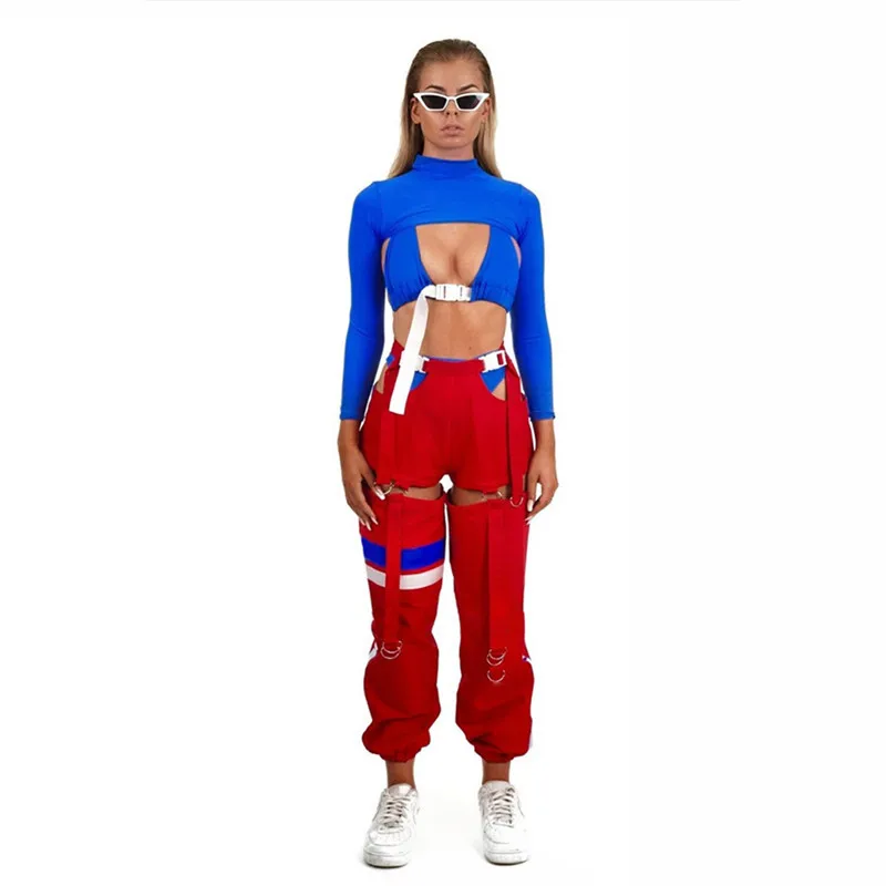 Women Harajuku Striped Print Buckle Cut Out Pants Loose Patchwork Sashes Harem Pants Casual Hip Pop High Waist Cargo Pants Women Harajuku Striped Print Buckle Cut Out Pants Loose Patchwork Sashes Harem Pants Casual Hip Pop High Waist Cargo Pants