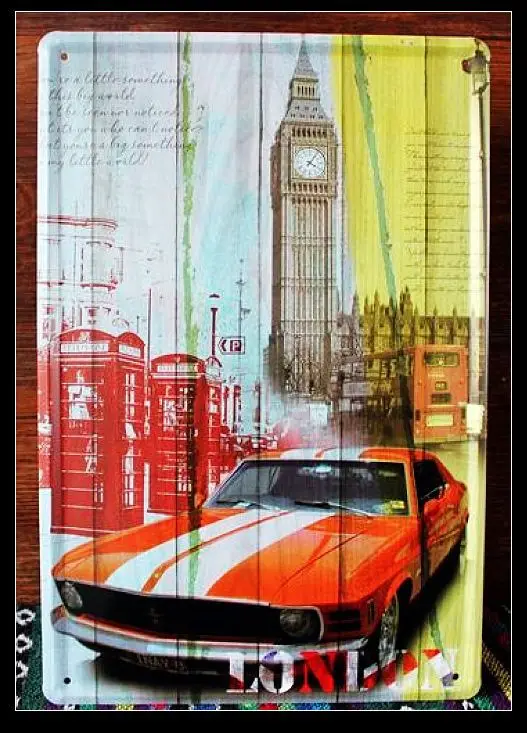 

50pcs/lot Metal Sign shabby chic London mustang car iron painting Home Decoration Vintage car poster Metal paintings 20*30 CM Fr