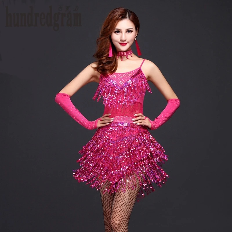 

The new Latin dance costume sequined fringed skirt upscale adult costumes dance clothes-DO980