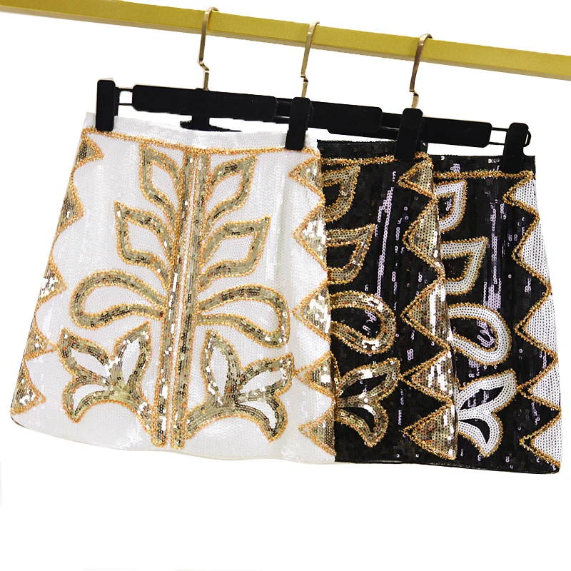 

Women's Fashion Club Party Floral Beaded Sequins Package Hip Short Skirt
