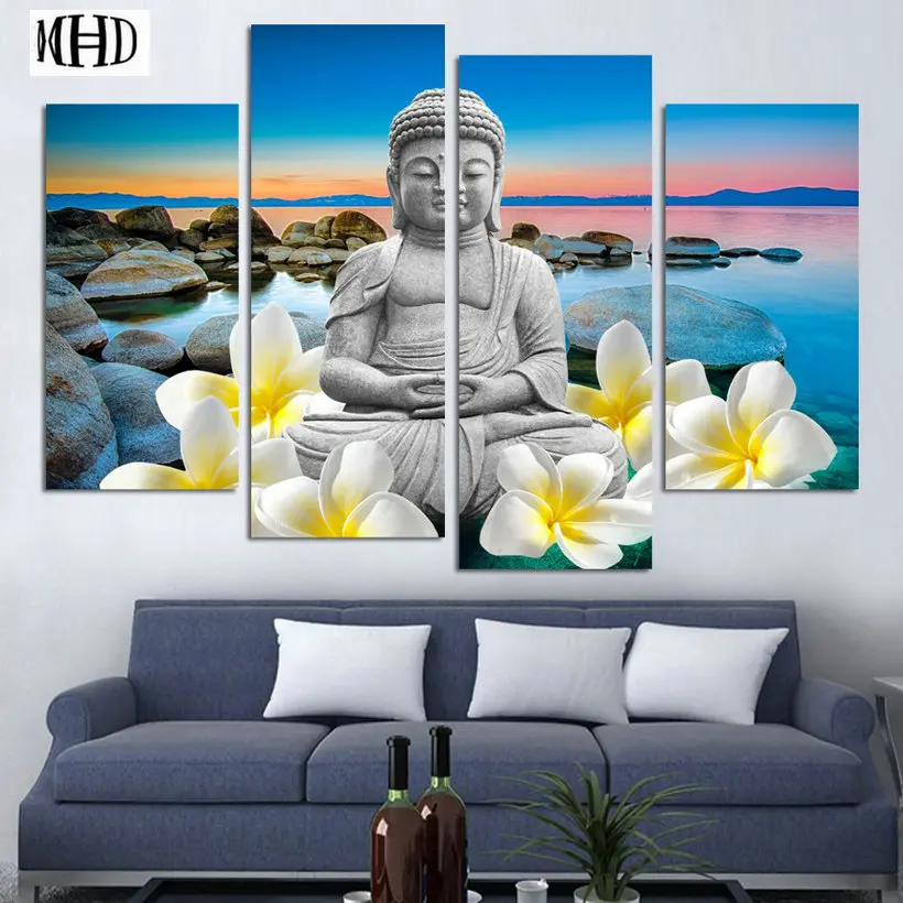 

New Buddha Flower Square/Round Diamond Painting 5d diy Diamond Embroidery 3D Mosaic Rhinestone Crystal Sticker Set of 4