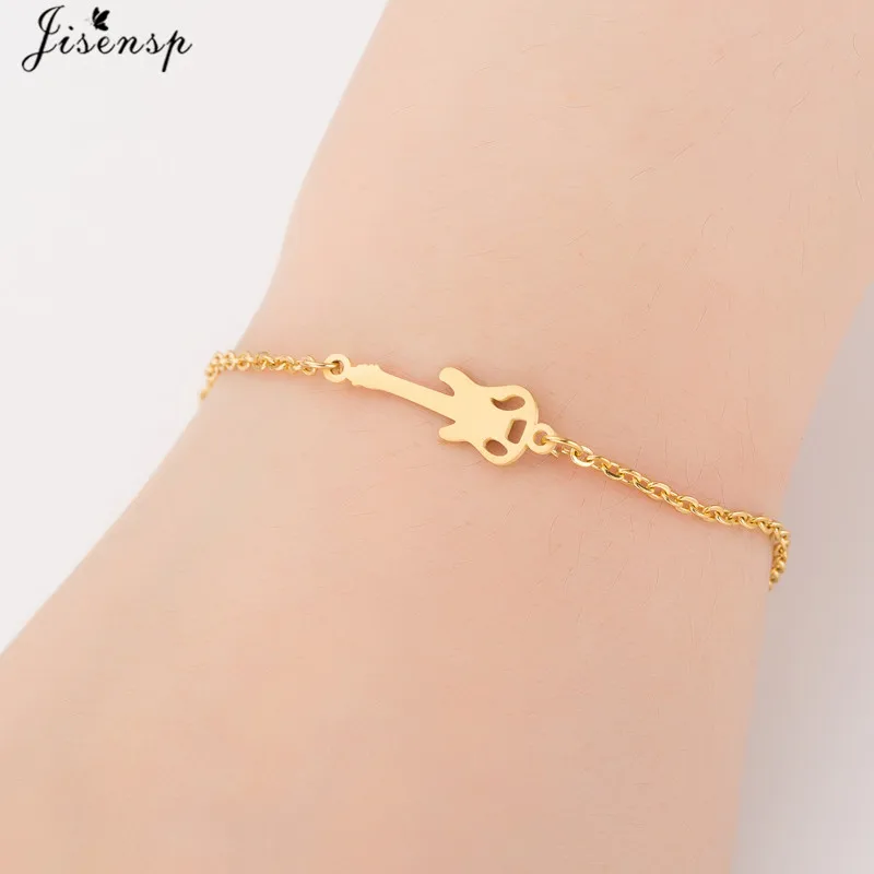

Jisensp Unique Punk Guitar Stainless Steel Bracelet Simple Fashion Gold Guitar Bracelets Bangles for Women Musicians Gift bijoux
