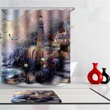 Mehrere Größe Leuchtturm Stoff Duschvorhang Wasserdichtes Home Bad Vorhänge Herbst Landschaft 3d Wasserdicht Bad Vorhang Haken
