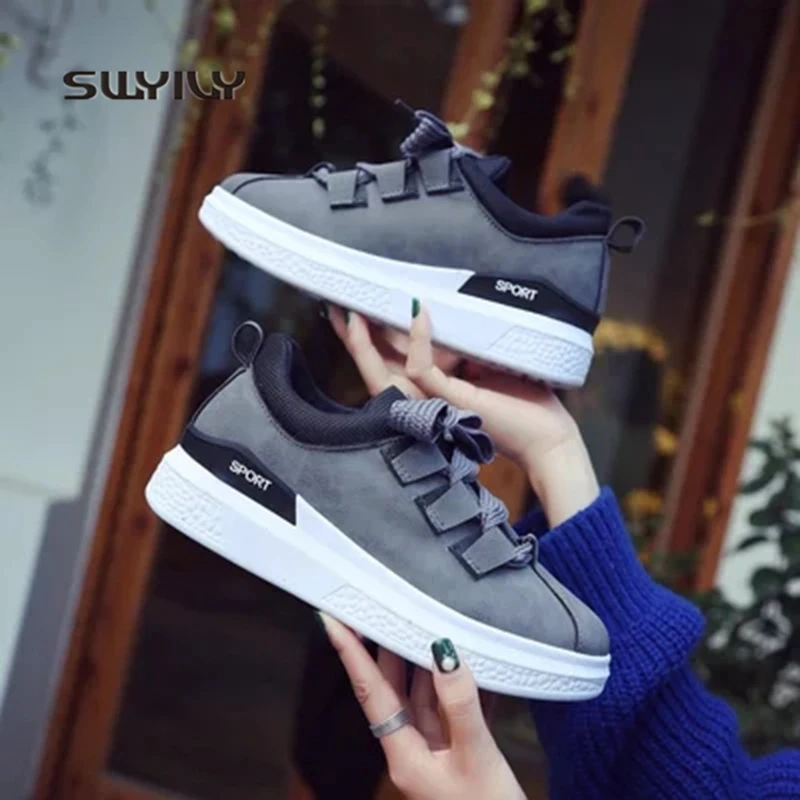 SWYIVY Для женщин спортивная обувь из PU искусственной кожи плоская подошва на