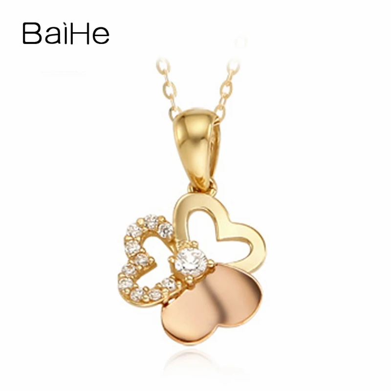 

BAIHE Solid 18K Yellow Rose Gold 0.13CT H/SI Natural Diamond Flower Necklace Women Fine Jewelry Making Collar flores gjerdan