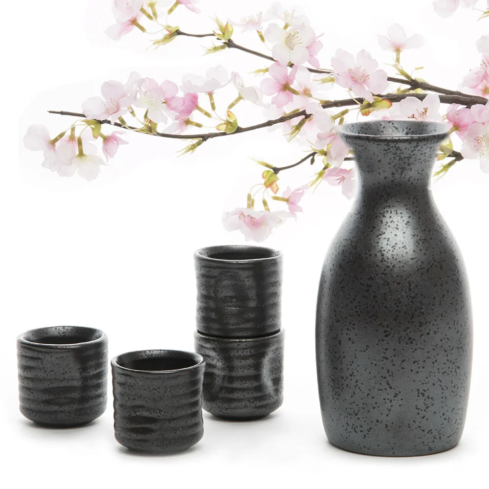 

Chinese Handpainted Ceramics Pottery Wine Set 1 Sake Pot + 4 Sake Cups Handmade Chinese Tea Pot Pottery Porcelain Sake Cups Set