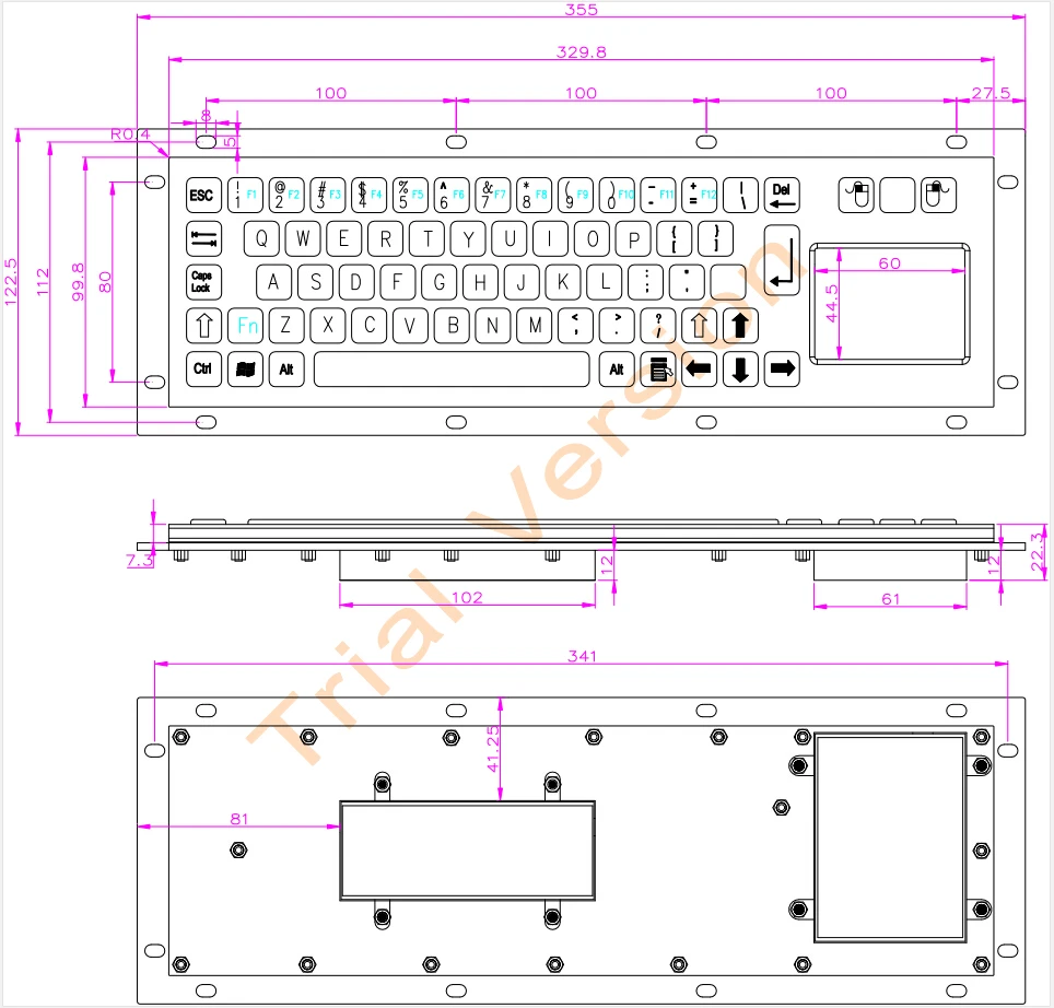 USB клавиатура для киоска из нержавеющей стали IP65 с подсветкой и тачпадом