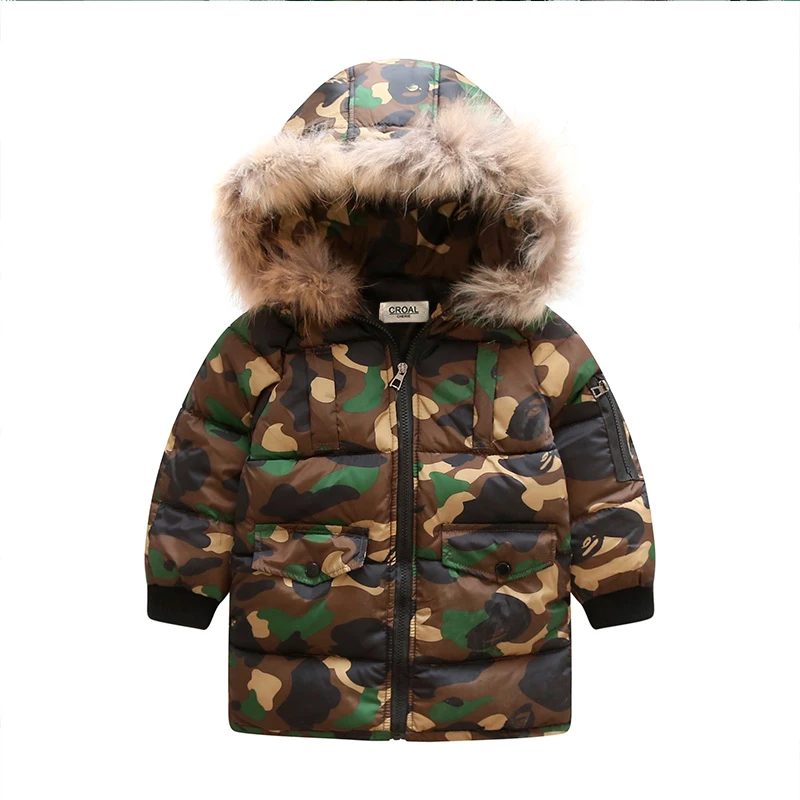CROAL CHERIE 80-130cm Real Fur Hooded Winter Children Jacket For Teenage Boys Camouflage Winter Coat Windproof Thicken Outerwear (1)