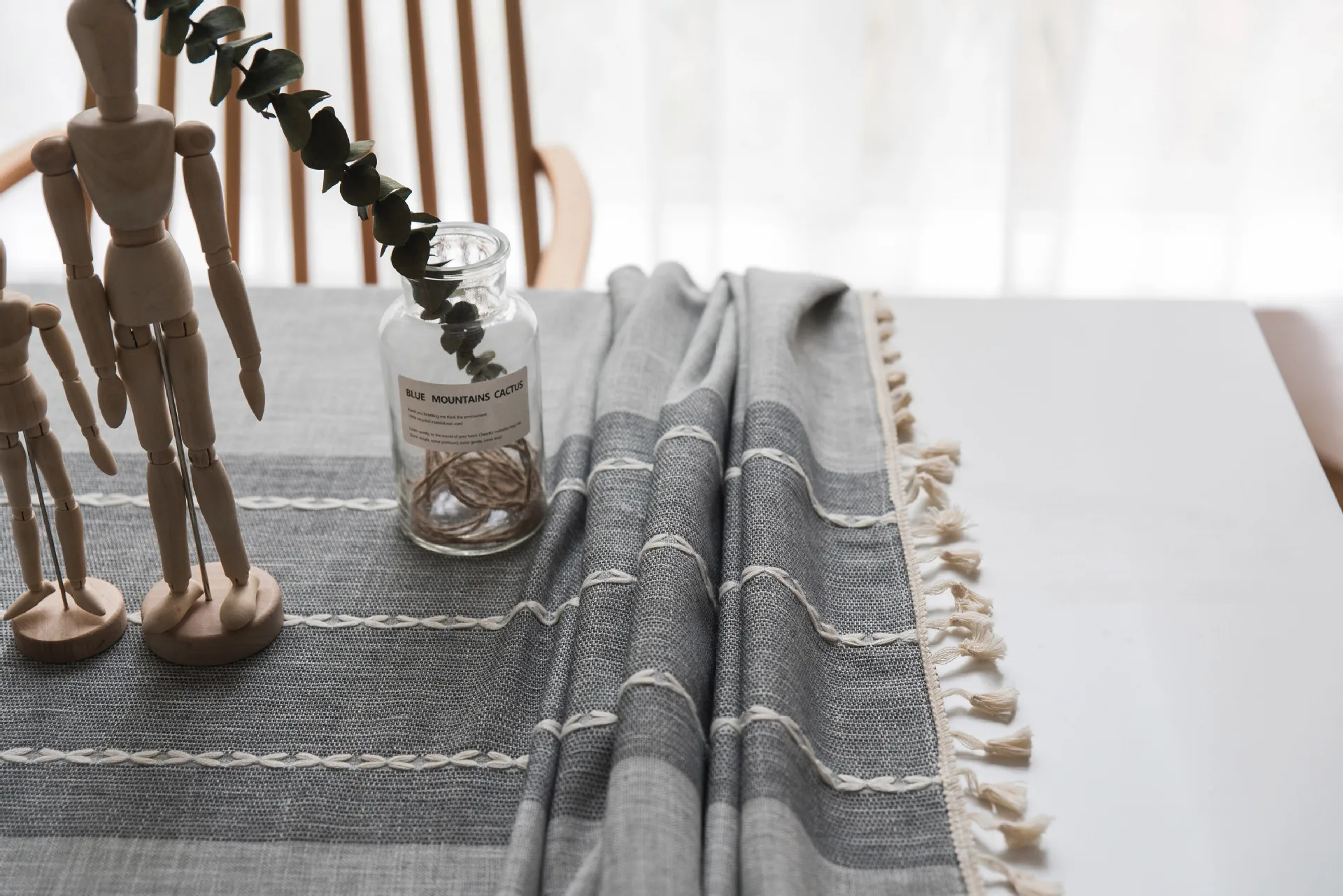 European tablecloth embroidery, grey tassel, table cloth, cotton linen, rectangular tablecloth, tea tablecloth