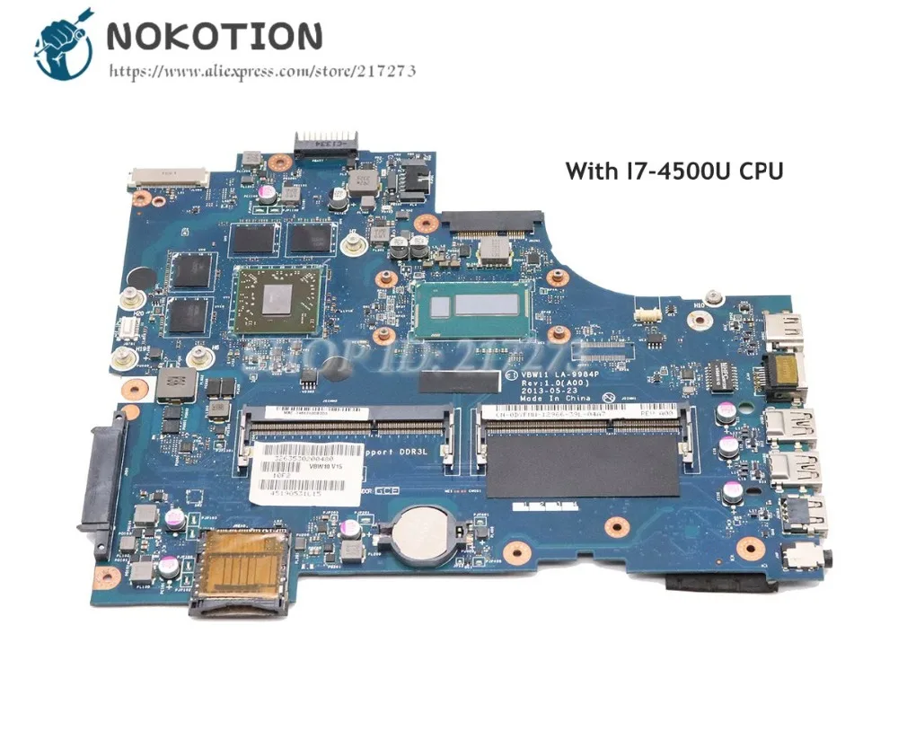 Very best  NOKOTION For Dell Inspiron 17R 5737 Laptop Motherboard SR16Z I7-4500U CPU R9 M200X graphics VBW11 L