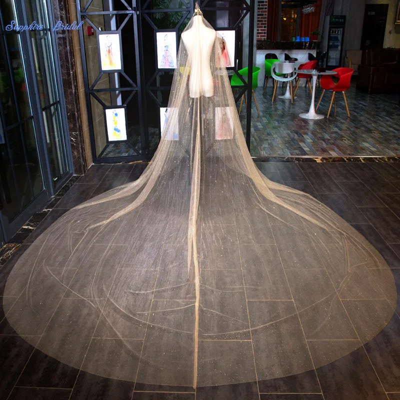 

Sapphire Bridal Wedding Accessories White/Champagne 3.5M Cut Edge Cathedral Bridal Veil Long One-layer Wedding Veil with Comb