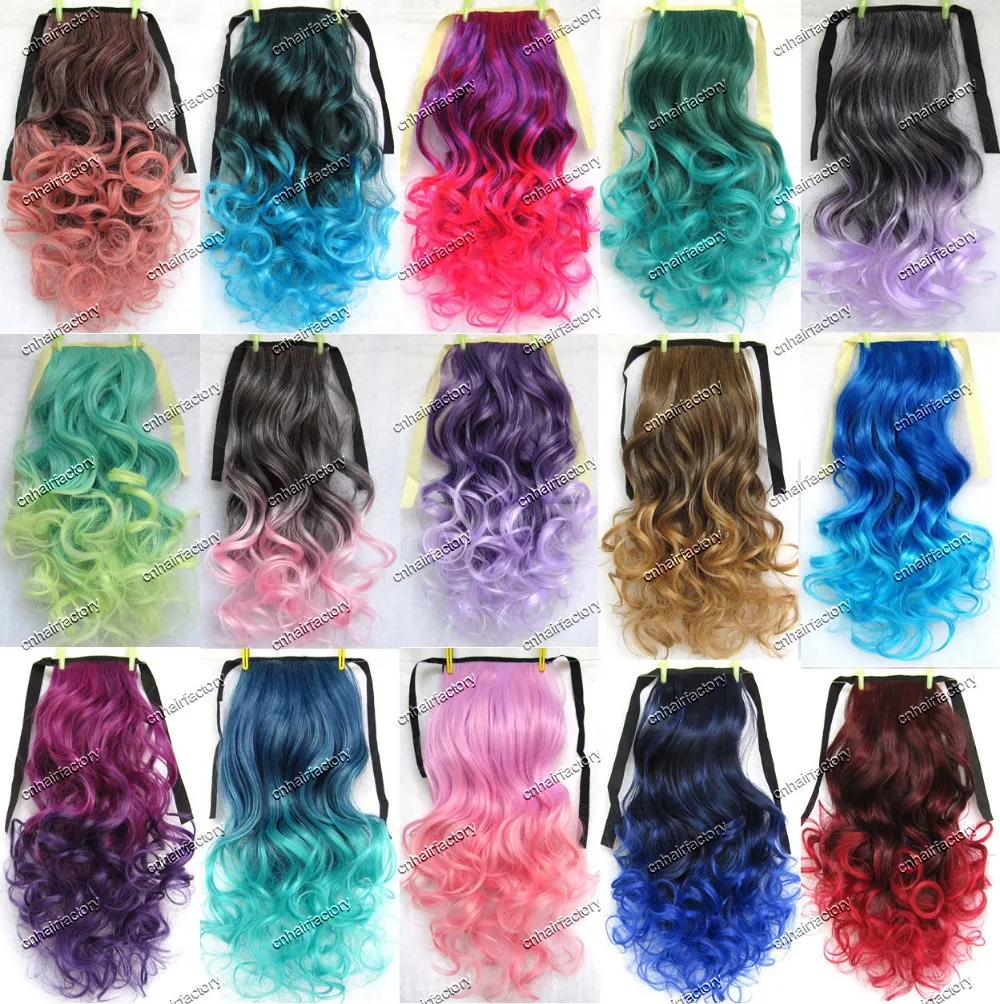 Ombre Ponytail hairpieces Tali kuncir  rambut  Keriting 