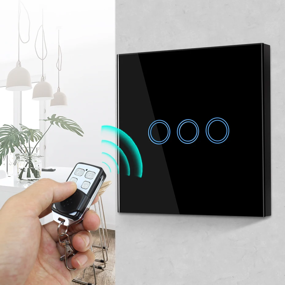 

EU/UK Standard Smart Touch Switch 1/2/3 Gang Wall Switch Touch Switch Wireless Remote Control Switch AC170-250V White/Gold/Black