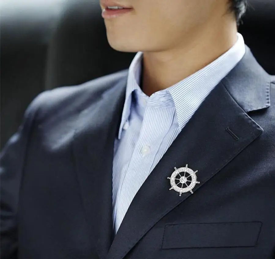 Men S Brooch Naval Shui Rudder Retro Suit Collar Pin Badge Jewelry