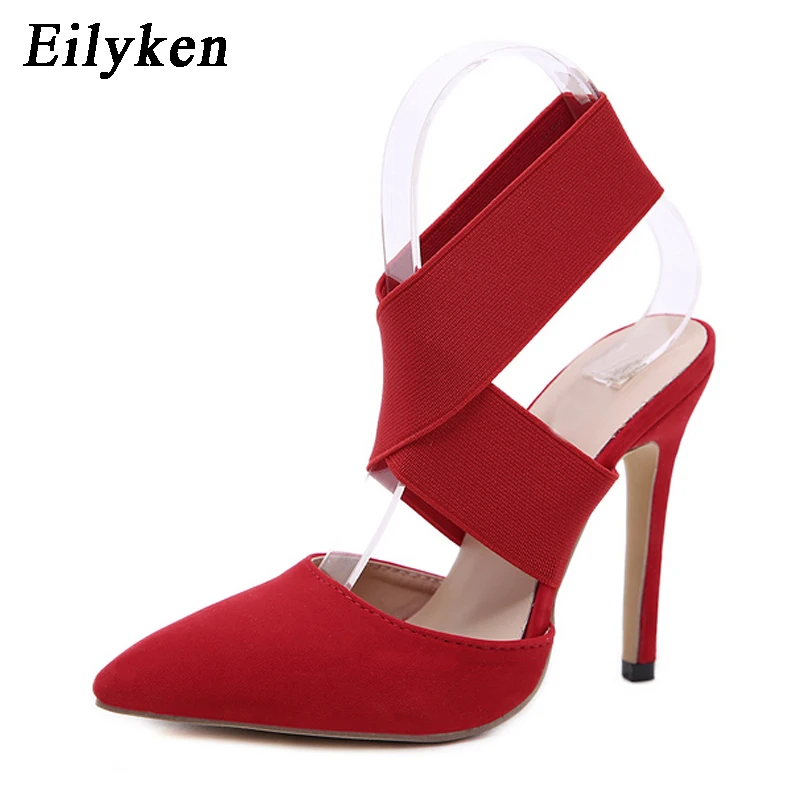 

Eilyken Spring/Autumn Elastic band Heels Pointed Toe Women Pumps 12 CM Sexy High Heels Party Shoes Wedding Shoes Size 40
