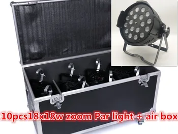 

Flight Case+10pcs 18x18W 6 in 1 ZOOM Par light zoom RGBWA UV LED Parr dmx512 voice control club party disco DJ lamp professio