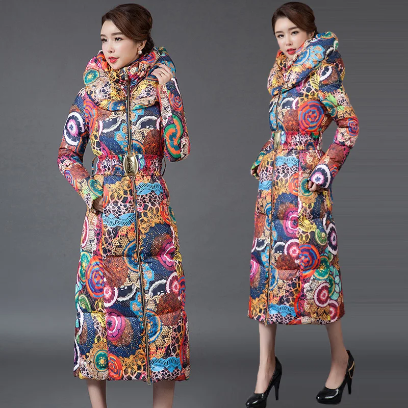 

Hooded Printed Thicker Winter Down Cotton Jacket Women Long Coat 2019 New Big Size Padded Coats Fashion Casual Female Parka Warm