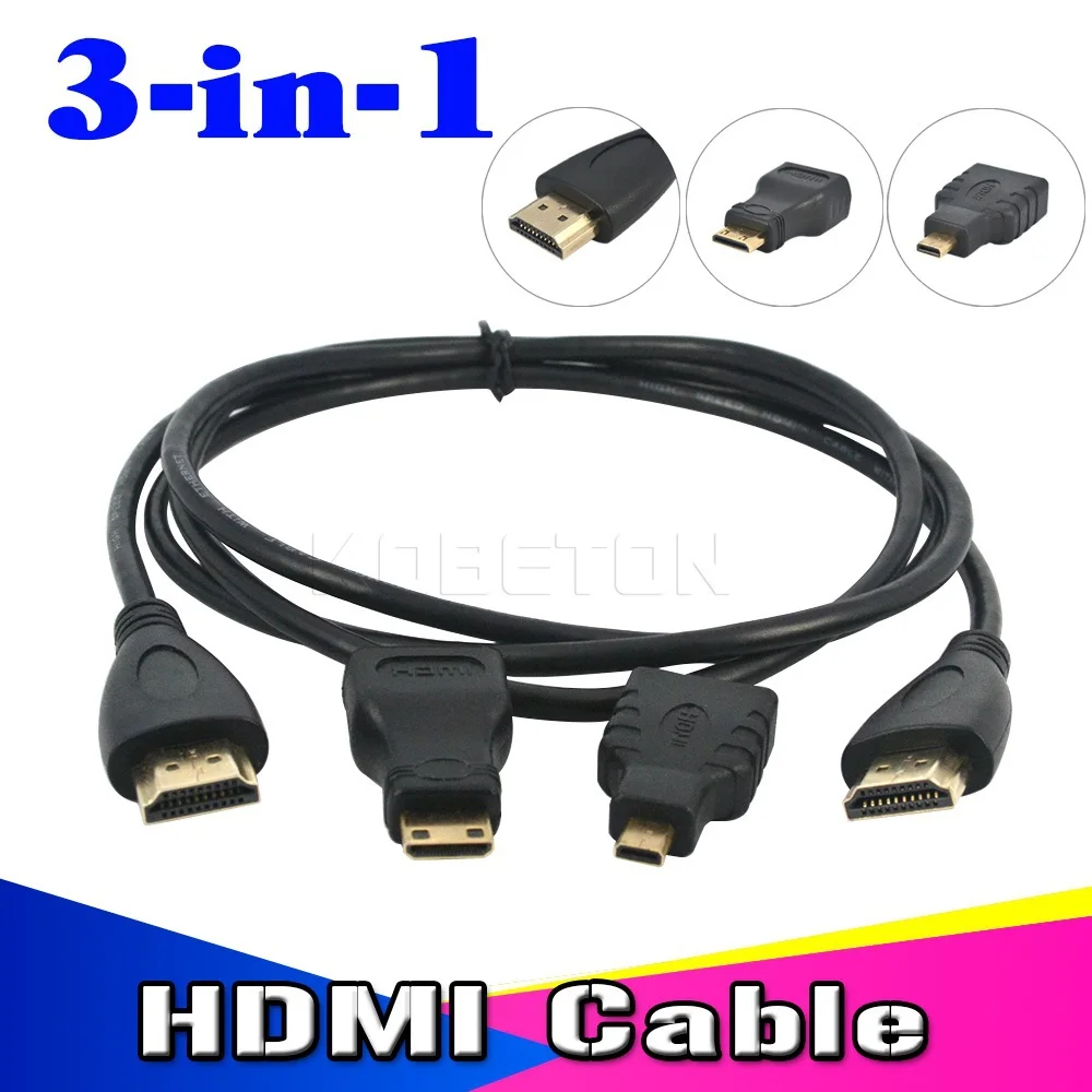 

kebidu 3 in 1 HDMI to Micro HDMI 1.5M cable V1.4 Gold Adapter Converter For Xbox 360 PS3 HDTV 1080P Mobile Phone Camera DV