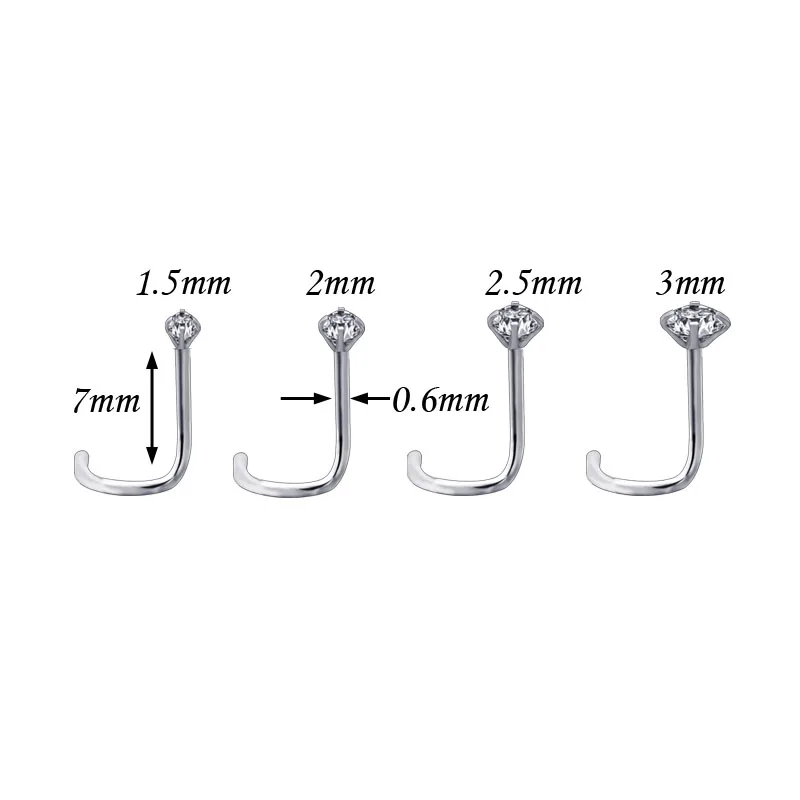 Fashion Sexy Women's Nose Stud Piercing Ring Stainless Steel Zircon 1.5mm 2mm 2.5mm 3mm Body Pircing Jewelry Girls Anti-allergic2