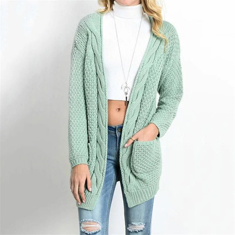 Women Long Cardigans Autumn Winter Open Stitch Knitting