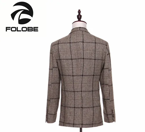 FOLOBE модный коричневый клетчатый твидовый Повседневный блейзер мужской модный приталенный пиджак Мужское пальто мужские формальные костюмы куртка M16