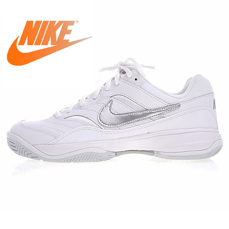 

Nike COURT LITE Women's Tennis Shoes Women's Comfort Original Breathable Outdoor Shoes White Silver Leather Rubber 845048 100