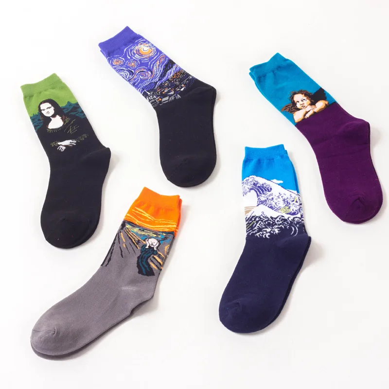 

Autumn Winter Western Christmas Abstract Printing Mona Lisa Vintage Art Socks for Men Women Starry Night Van Gogh Painting Sox