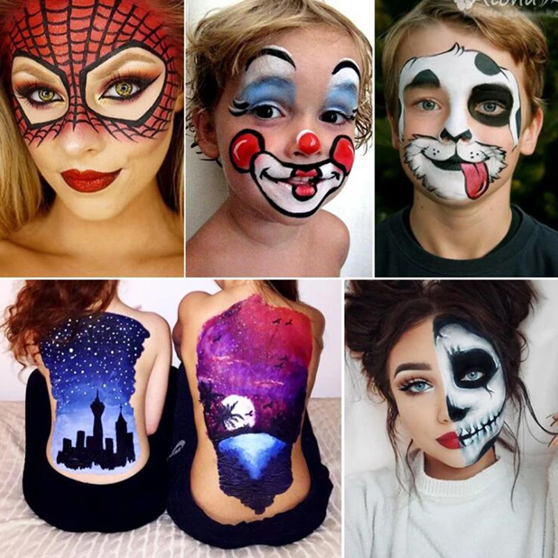 Pintura a Óleo Cores Conjunto Halloween Maquiagem Rosto Corpo Pintura Pigmento Arte Tema Festa Fantasia Vestido Compõem Toolhalloween 12 - 4 óleo rosto corpo pintura pigmento arte tema