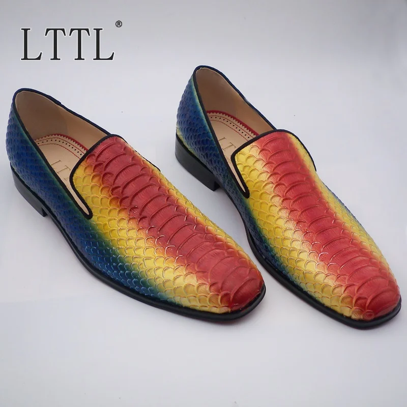 Red Gold Blue Mixed Colors Loafers Men Fashion Handmade Fish-scale Patterns Dress shoes Mens Slippers Red Bottom Flats Size 47