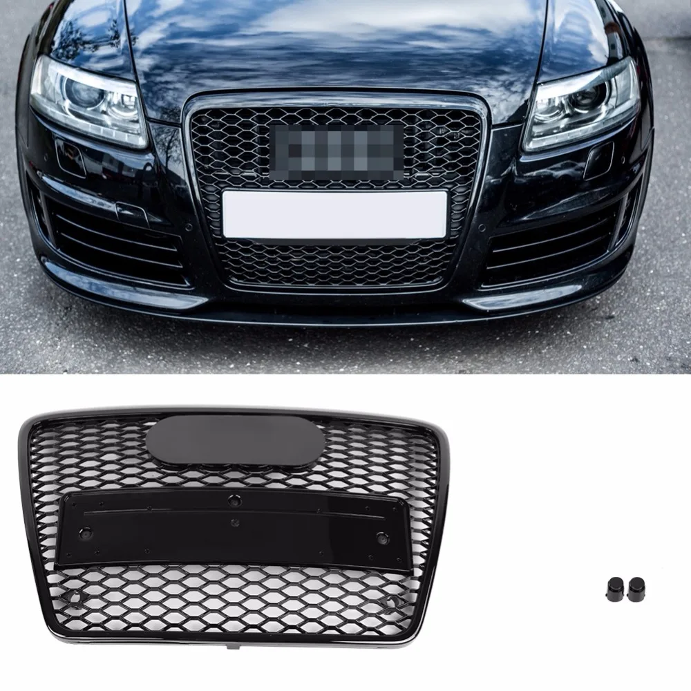 

For RS6 Style Front Sport Hex Mesh Honeycomb Hood Grill Gloss Black for Audi A6 S6 C6 2005 2006 2007 2008 2009 2010 2011