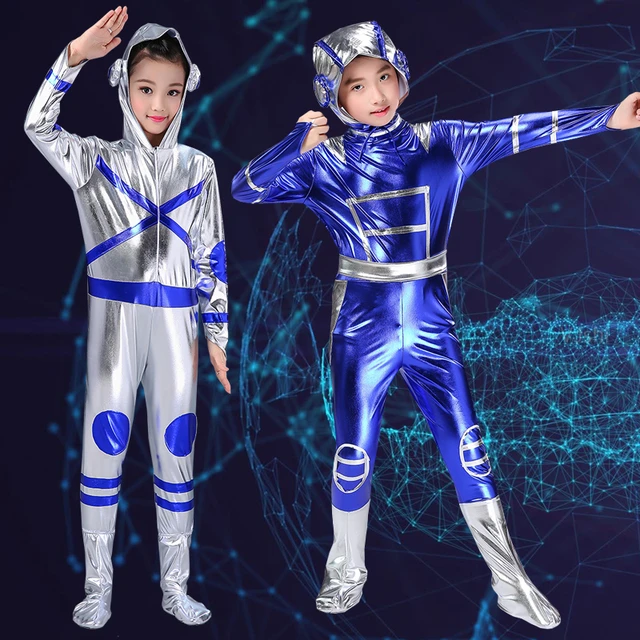 Costume da robot blu argento per bambini body cartoon stage dance