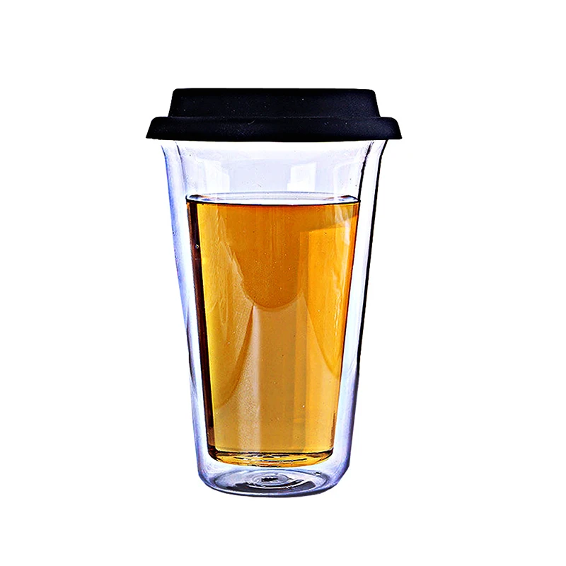 

450ml Heat-resistant Double Wall Glass Cup with Silicon Cover Bottom Clean Coffee Tea Glass Mug For Fruit Milk Juice Breakfast