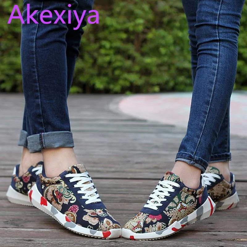 Akexiya Tenis Shoes Zapatillas Deportivas Mujer Flower Print Chaussure Homme Designer Breathable Male Canvas Casual Shoes
