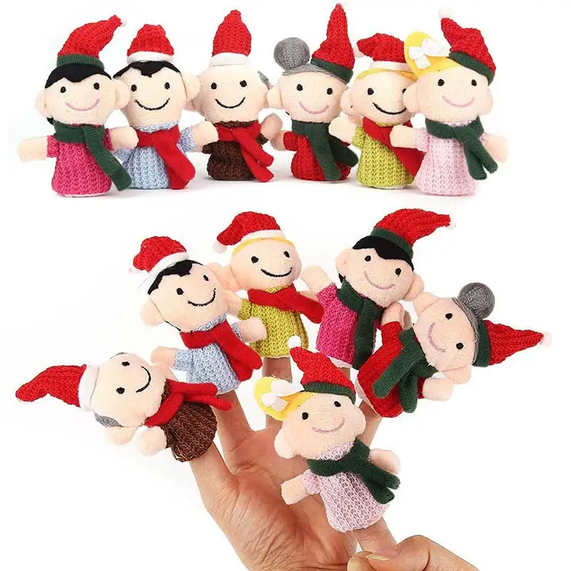 6pcs Set Finger Puppets Toys Christmas Set Soft Plush Family Puppets 