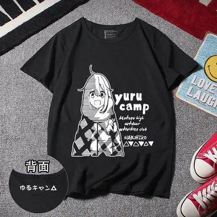 Новинка; футболка для косплея из аниме «Yuru Camp»; футболка Shima Rin; летние хлопковые футболки с короткими рукавами