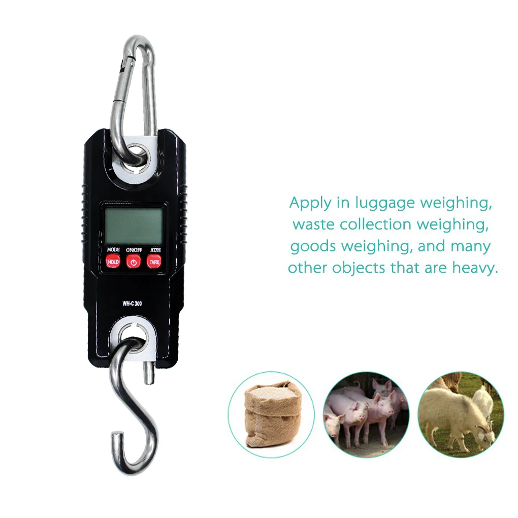 

300kg/0.1kg Digital Hanging Scale Stainless Steel Hook Electronic Crane Scale Luggage Balance Weighing Tool