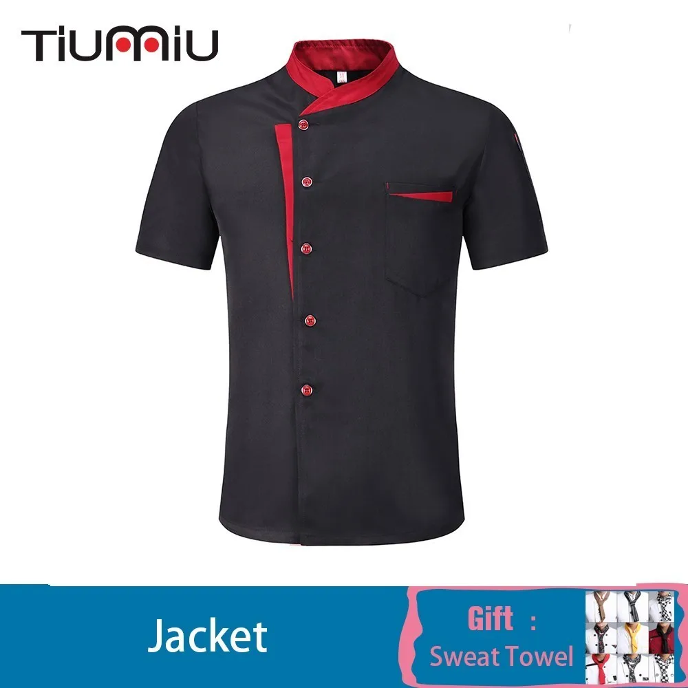 

2019 Chef Jacket Women Men Kitchen Restaurant Uniforms Bakery Food Service Short Sleeve Breathable Chef Shirt Free Scarf Gift