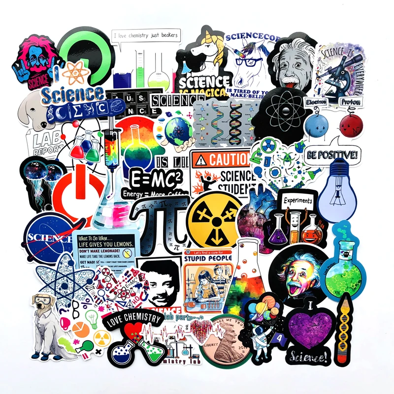 

50PCS science chemistry lab astronaut stickers blockchain code Brain scientists funny stickers for child gift decor Luggage