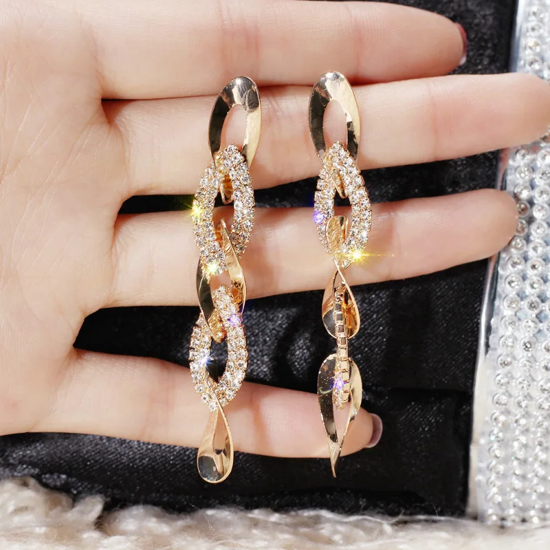 

Exaggerated Long Tassel Geometry Earrings Korean Women Fashion Gold Color Spiral Link Drop Earring S925 Silver Needle L4E724