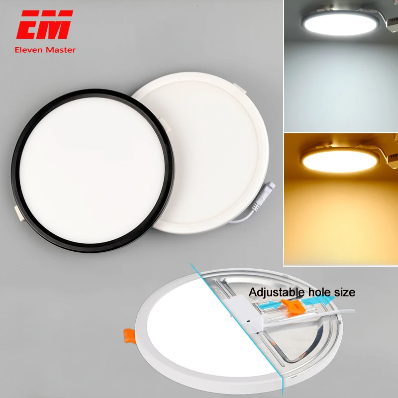 Adjustable Punch holes size Ultra thin 6W / 8W / 15W /20W LED Ceiling Recessed Grid Downlight Slim Round Panel Light ZTD0003