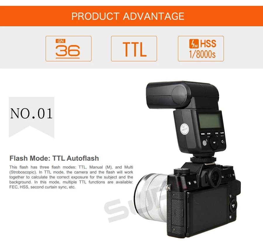 Câmera TTL Speedlite Flash para fuji Câmera