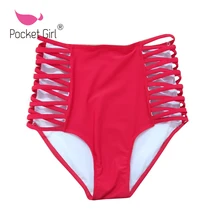 Бикини с карманами для девушек, купальник с высокой талией, женские трусики, сексуальные трусы, сплошной черный купальник, раздельное нижнее белье из двух частей