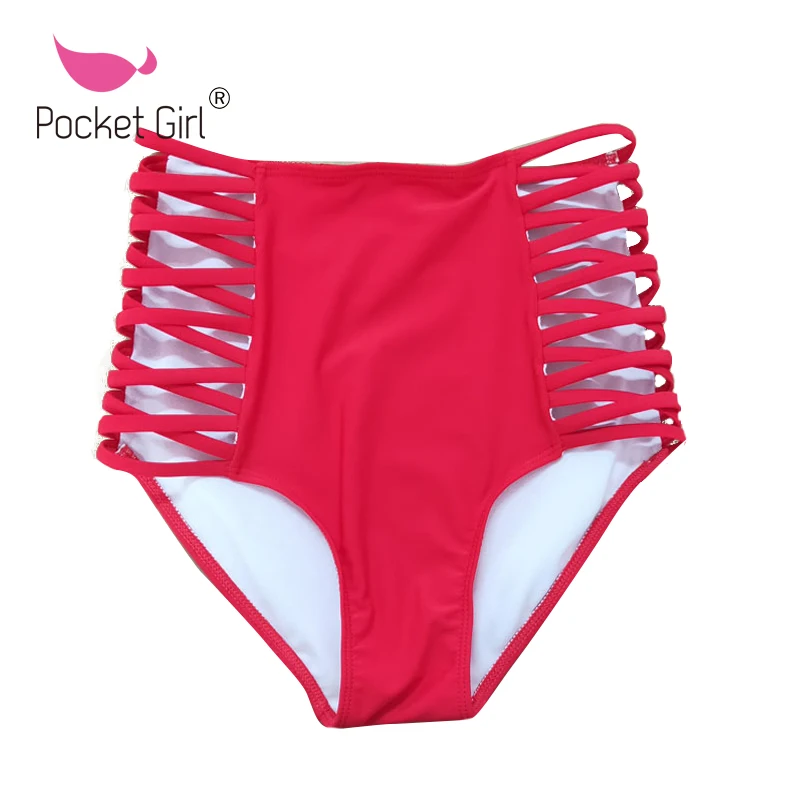 

Pocket Girl 2019 Bikini Bottom High Waist Swimwear Women Panties Sexy Briefs Solid Black Swimsuit Two-Piece Separates Underwear