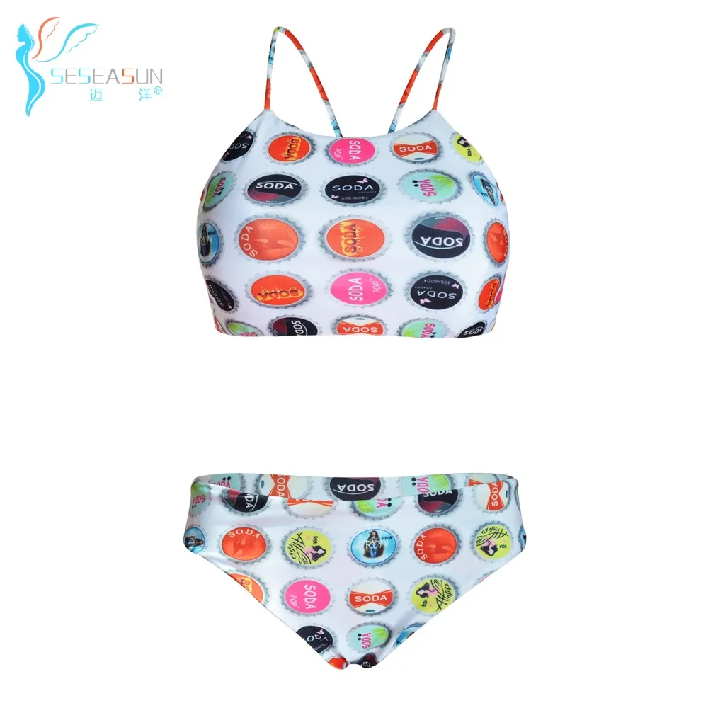 seseasun soda pop stampato bikini negozio ragazze costumi da bagno sexy della cinghia delle donne bikini