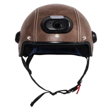 Genuine Leather Helmet with WIFI Camera & Phone Answering, 2K Video Shooting with Free Mobile App Control & Waterproof IP54