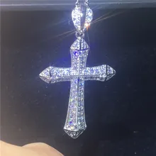 Vecalon элегантный крест кулон 925 пробы серебро AAAAA Cz камень поперек кулон ожерелье для женщин мужские вечерние ювелирные изделия для свадьбы