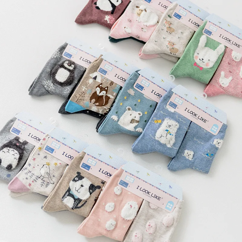 2 пара/лот, милые модные длинные хлопковые носки с героями мультфильмов для женщин, креативные милые мягкие осенне-зимние носки для девочек Mieas