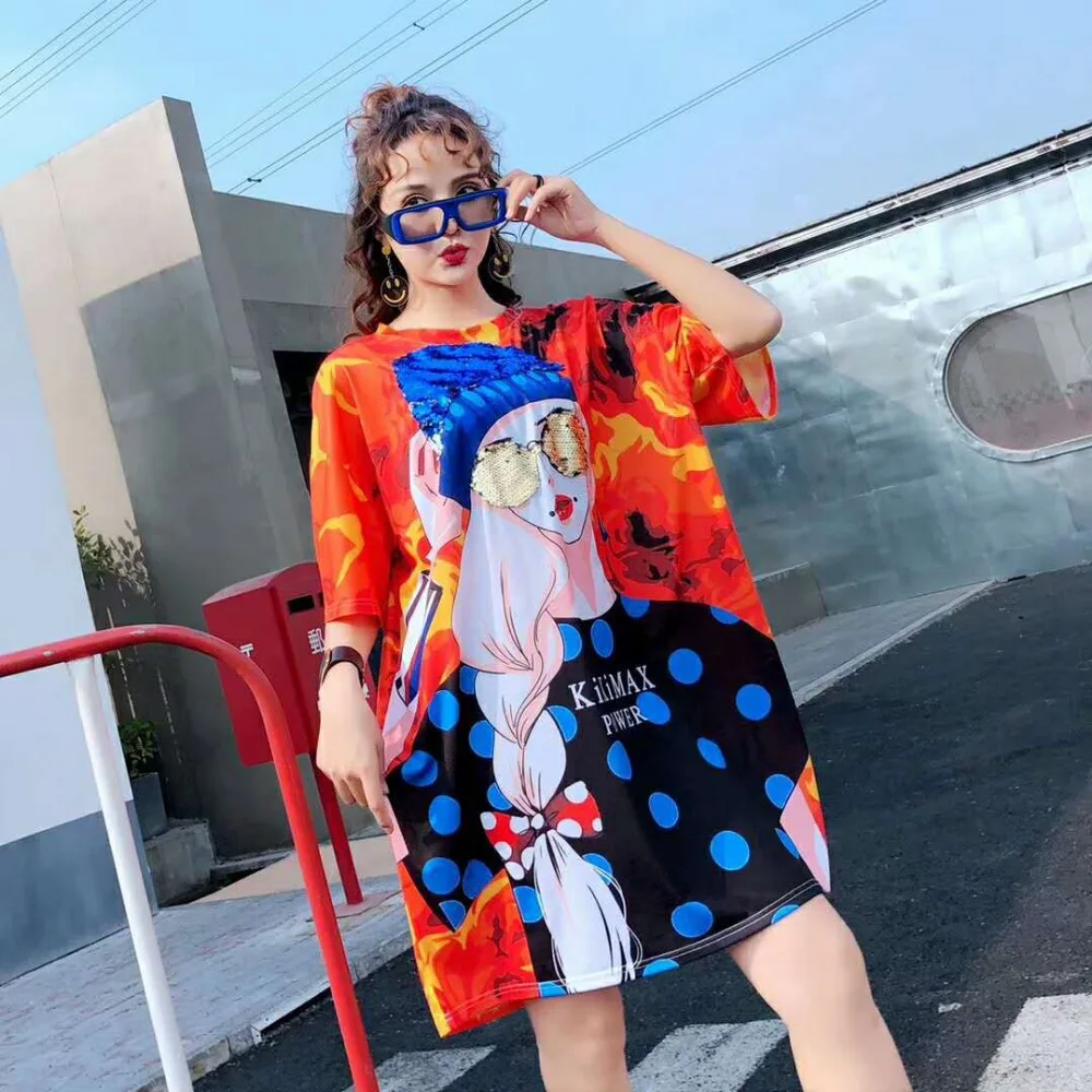 

Women Plus Size Casual Loose T-Shirt Cartoon O-Neck Summer Short Sleeve Novely Hip Hop All Match Clothes Mujer