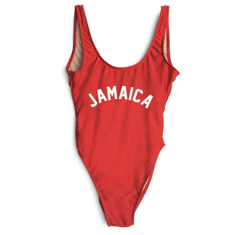 2017 JAMAICA Swimwear Women Sexy High Leg Swim Suit Letter Bikini Red Bodysuit Jumpsuits maillot