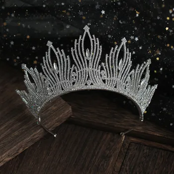 

PEORCHID Brand Headbands For Women Crystal Bridal Tiaras Vintage Silver Big Pageant Crown Korean Style Wedding Hair Decoration